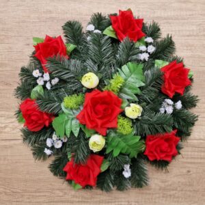 Selyemvirág koszorú piros rózsa 45 cm