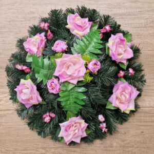 Selyemvirág koszorú rózsaszín rózsa 45 cm