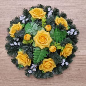 Selyemvirág koszorú sárga rózsa 45 cm