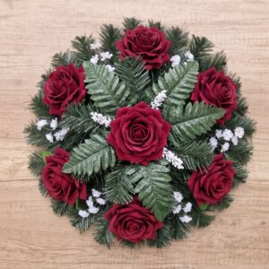 Selyemvirág koszorú bordó rózsa 36 cm