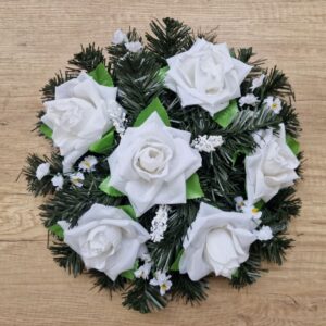 Selyemvirág koszorú fehér rózsa 36 cm