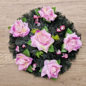 Selyemvirág koszorú rózsaszín rózsa 36 cm